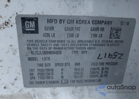 2017 Chevrolet Trax Lt from USA, damaged, VIN KL7CJLSB0HB084828